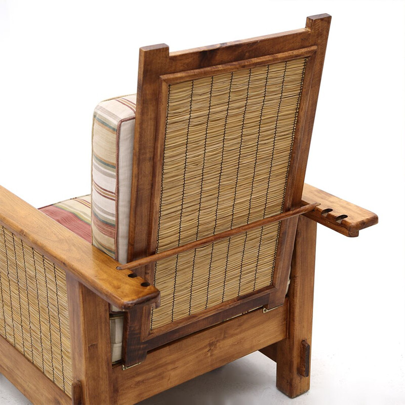 Paire de fauteuils coloniaux vintage en bois et paille, Sud-Africains 1980