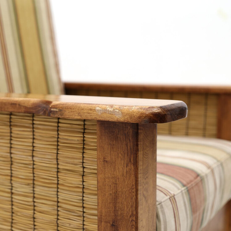 Pair of vintage colonial wood and straw armchairs, South African 1980