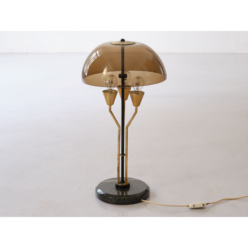 Lampe de bureau vintage italienne en marbre, laiton et plexiglas, 1960