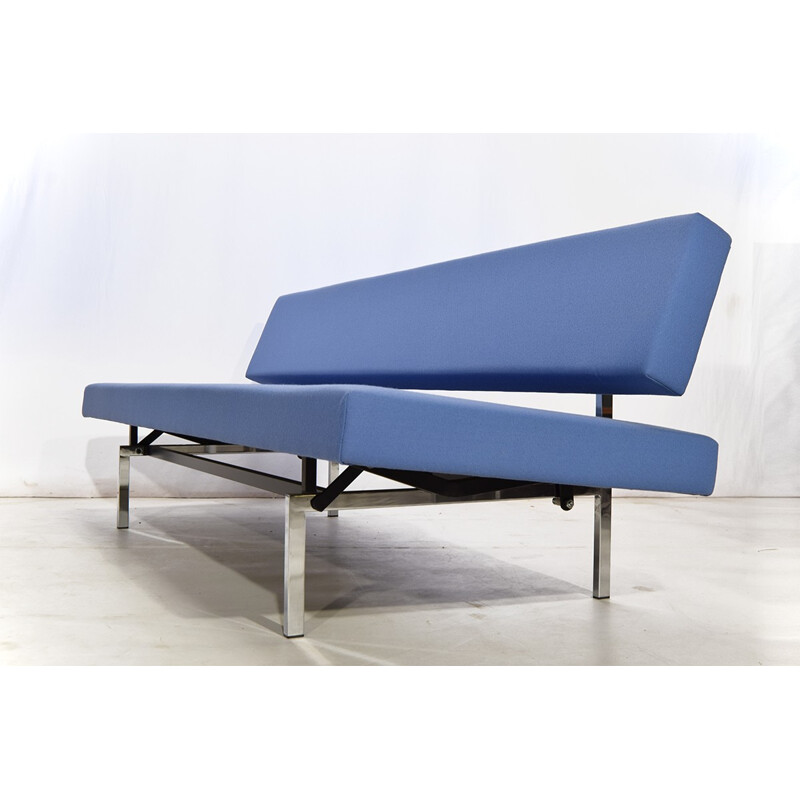 Dutch blue daybed in chromed metal and fabric, Gijs VAN DER SLUIS - 1950s