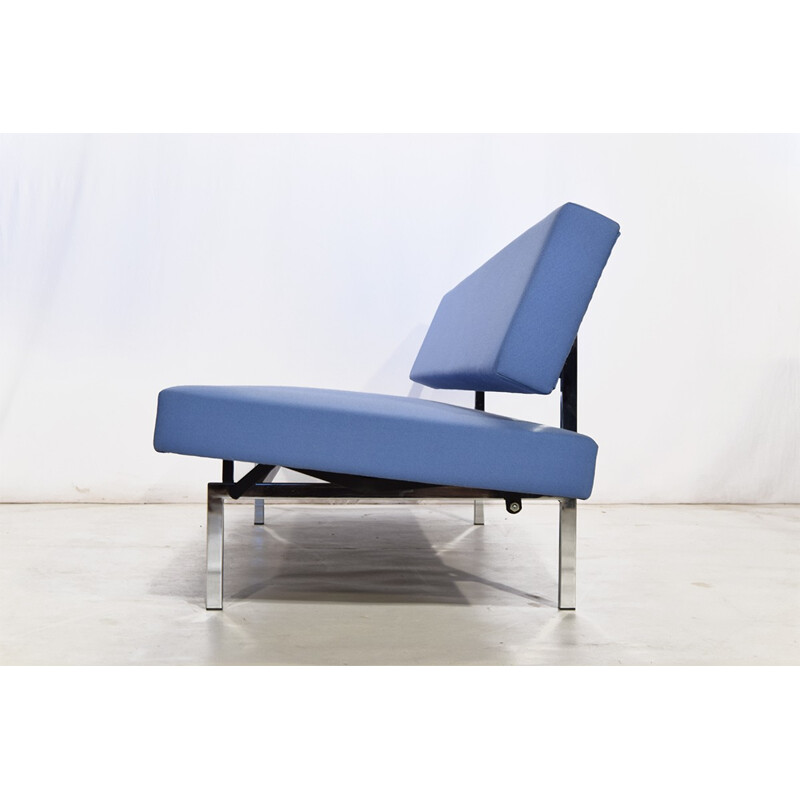 Dutch blue daybed in chromed metal and fabric, Gijs VAN DER SLUIS - 1950s