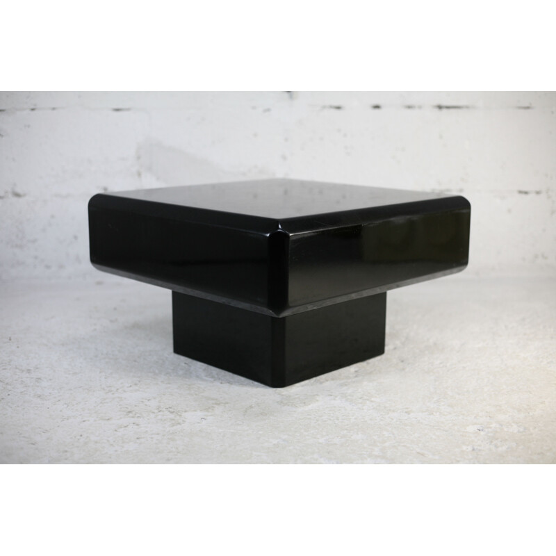 Vintage black lacquered wood coffee table, France 1970