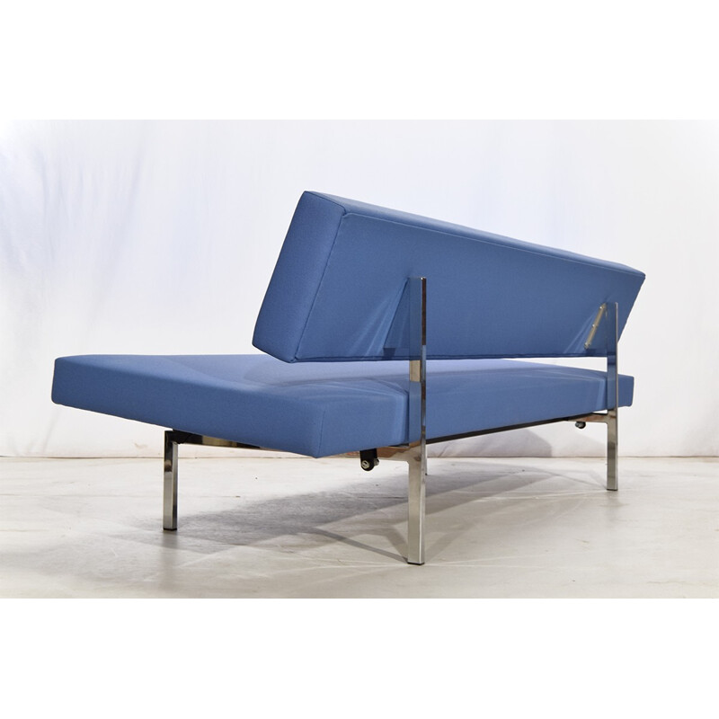 Dutch blue daybed in chromed metal and fabric, Gijs VAN DER SLUIS - 1950s