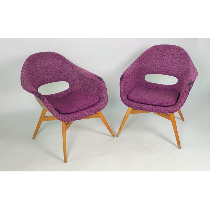 Pareja de sillones de concha vintage de M. Navratil para Vertex, Checoslovaquia 1960