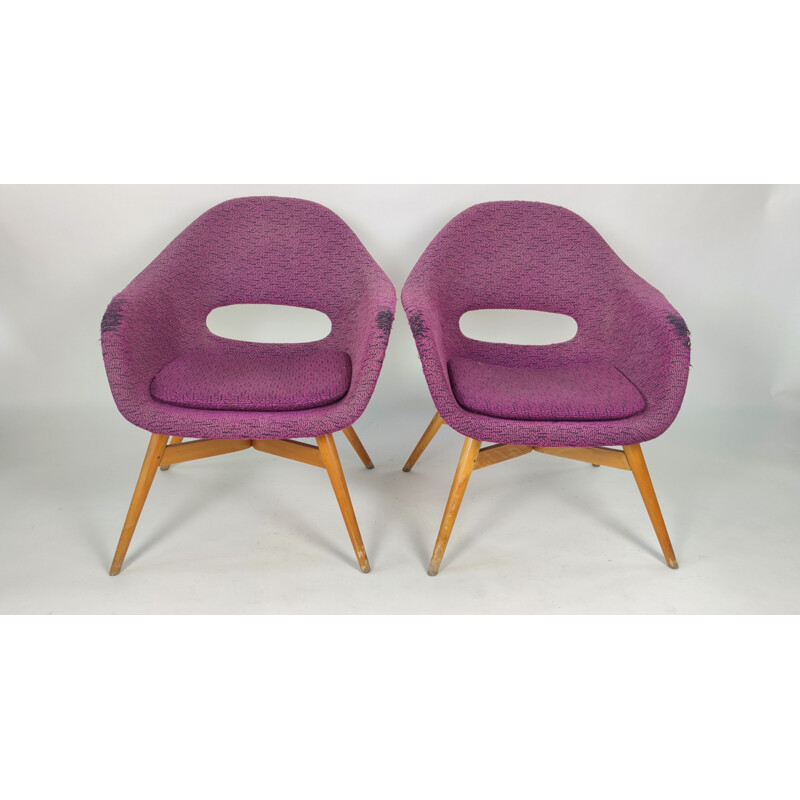 Paire de fauteuils vintage en coquillage par M. Navratil pour Vertex, Tchécoslovaquie 1960