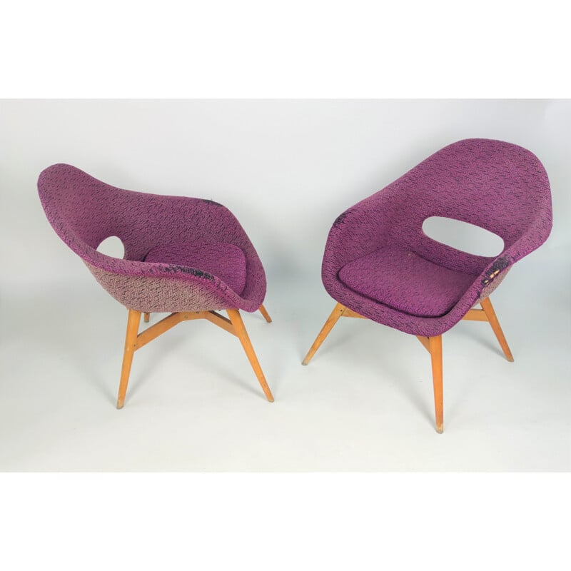 Paire de fauteuils vintage en coquillage par M. Navratil pour Vertex, Tchécoslovaquie 1960