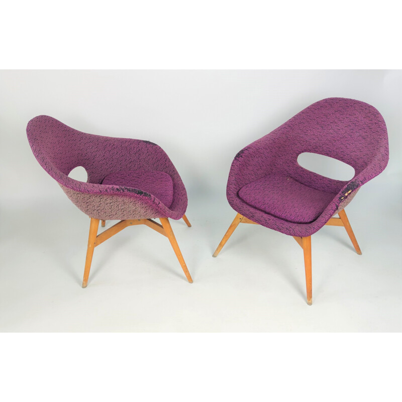 Pareja de sillones de concha vintage de M. Navratil para Vertex, Checoslovaquia 1960