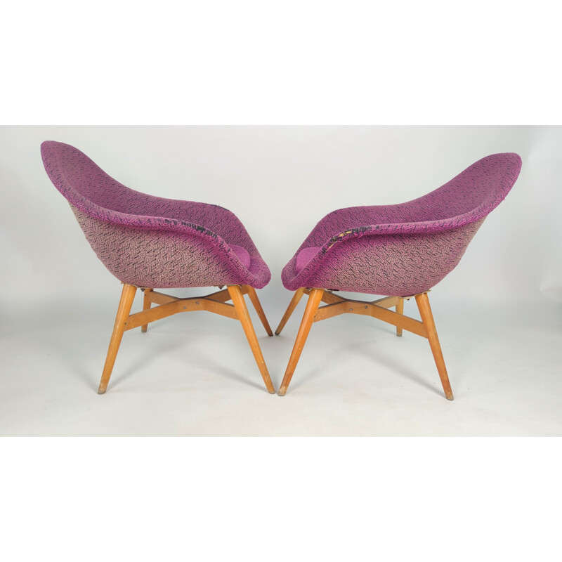 Pareja de sillones de concha vintage de M. Navratil para Vertex, Checoslovaquia 1960
