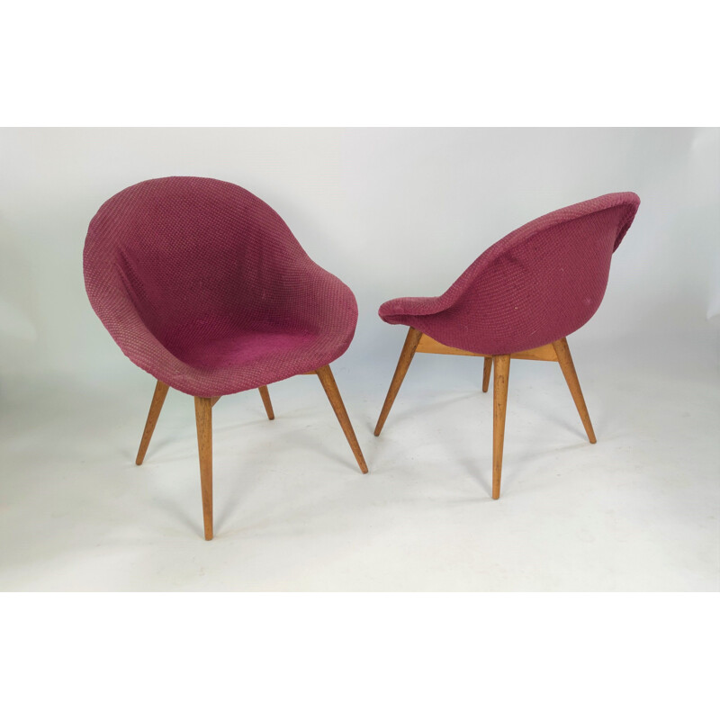Pair of vintage small shell armchairs in purple by M. Navratil, Czechoslovakia 1950