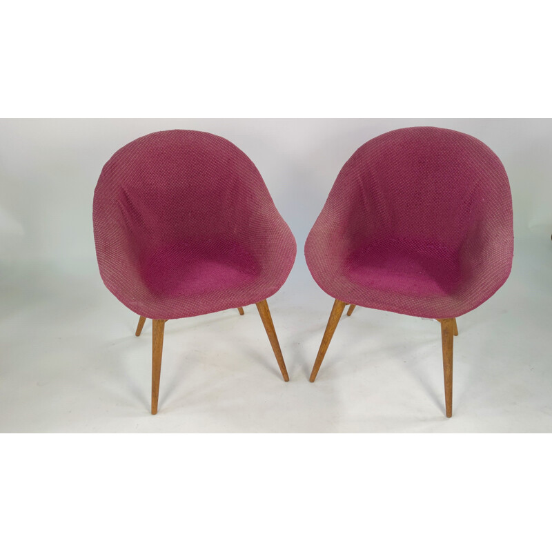 Pair of vintage small shell armchairs in purple by M. Navratil, Czechoslovakia 1950