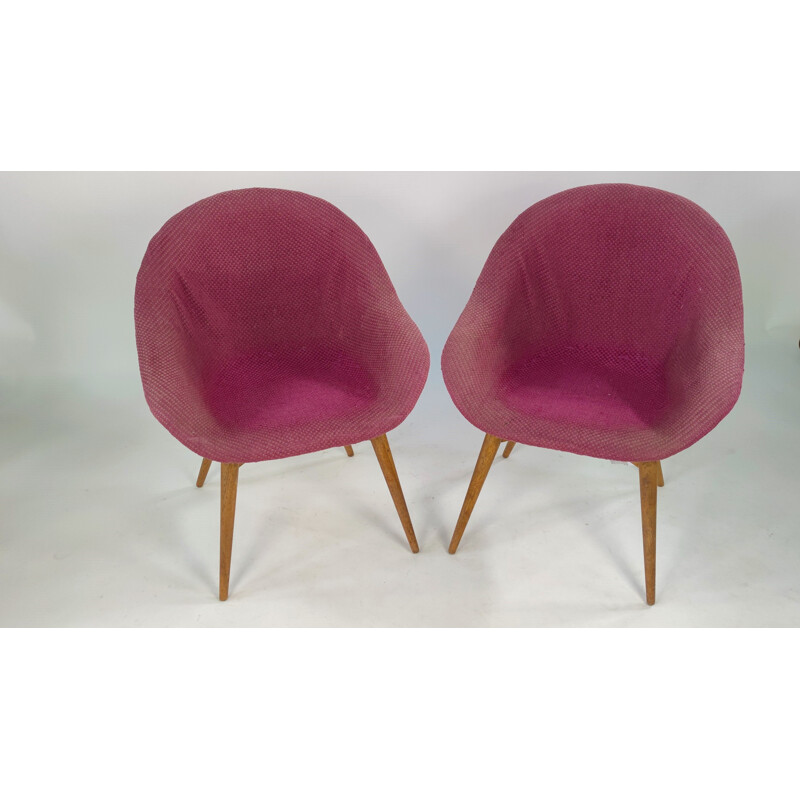 Paire de fauteuils vintage small shell en violet par M. Navratil, Tchécoslovaquie 1950