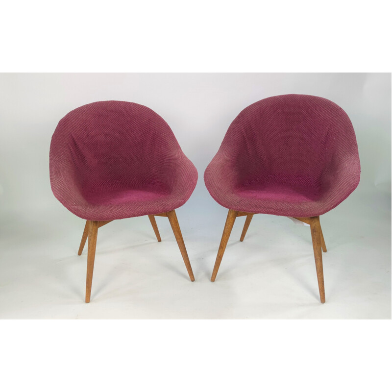 Pair of vintage small shell armchairs in purple by M. Navratil, Czechoslovakia 1950