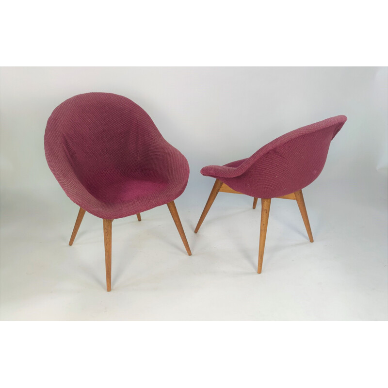 Pareja de sillones vintage de concha pequeña en púrpura de M. Navratil, Checoslovaquia 1950