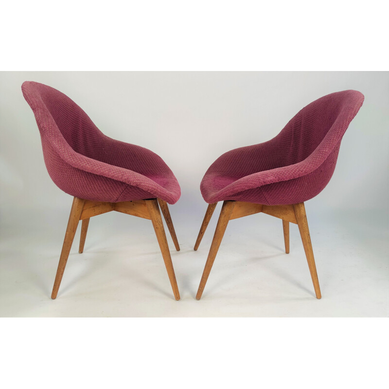 Pair of vintage small shell armchairs in purple by M. Navratil, Czechoslovakia 1950