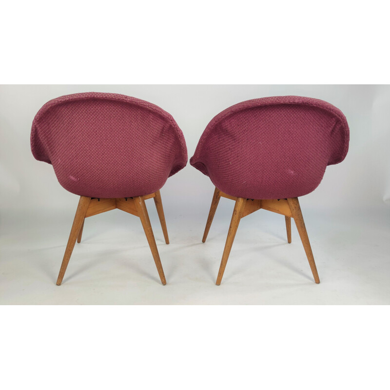 Paire de fauteuils vintage small shell en violet par M. Navratil, Tchécoslovaquie 1950