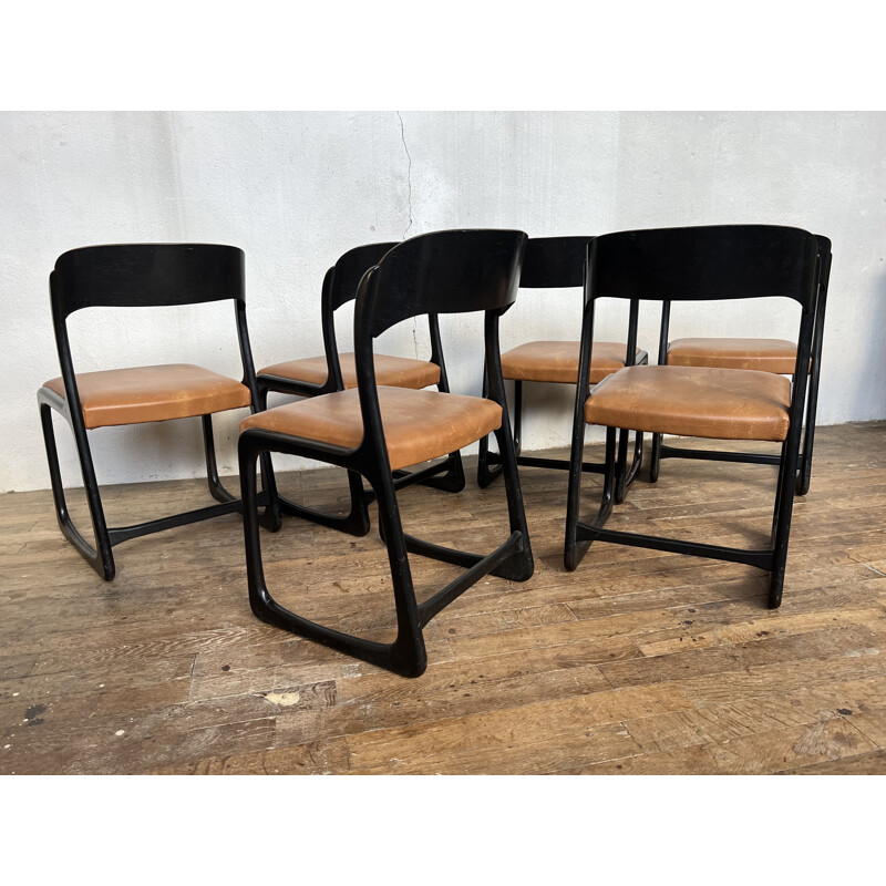 Set of 6 vintage Baumann sled chairs, 1960-1970