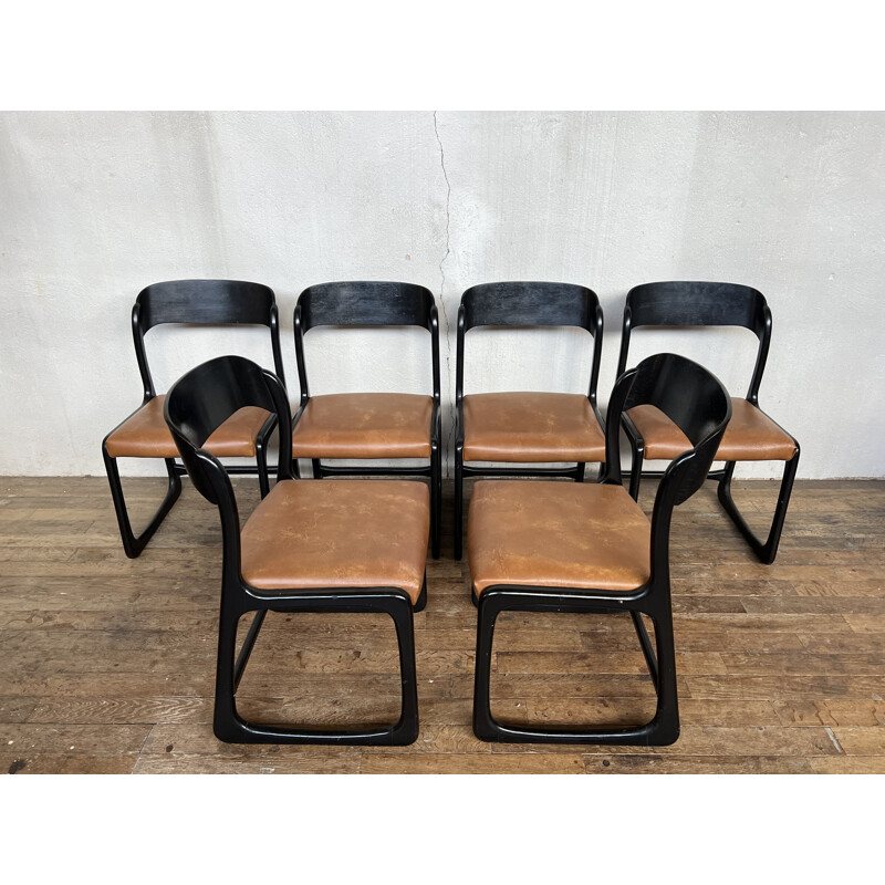 Set of 6 vintage Baumann sled chairs, 1960-1970