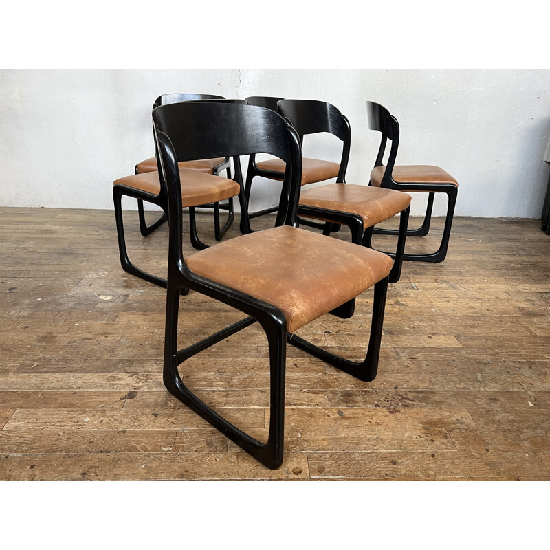 Lot de 6 chaises vintage Baumann traineaux, 1960-1970