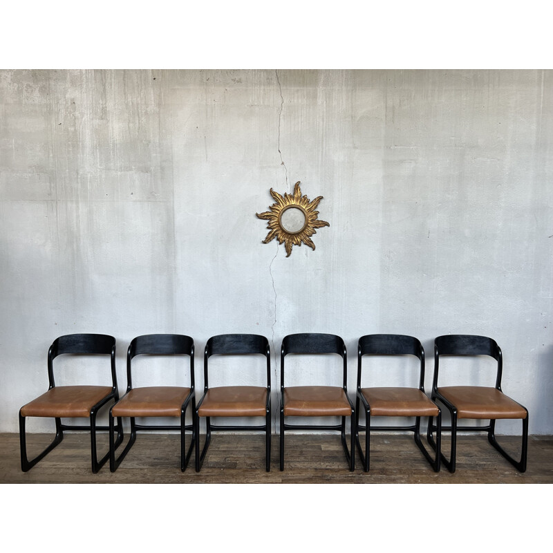 Set of 6 vintage Baumann sled chairs, 1960-1970