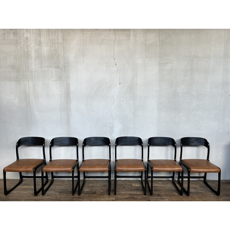 Set of 6 vintage Baumann sled chairs, 1960-1970