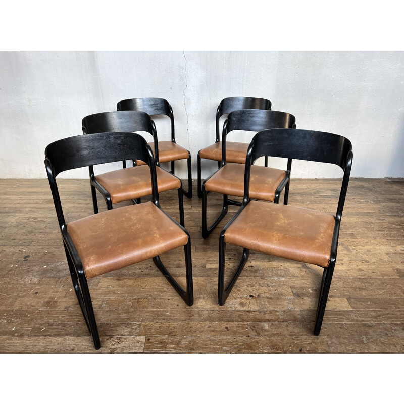 Set of 6 vintage Baumann sled chairs, 1960-1970