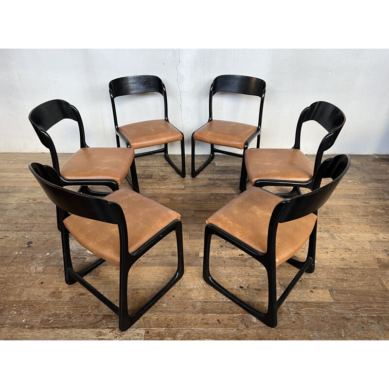 Set of 6 vintage Baumann sled chairs, 1960-1970