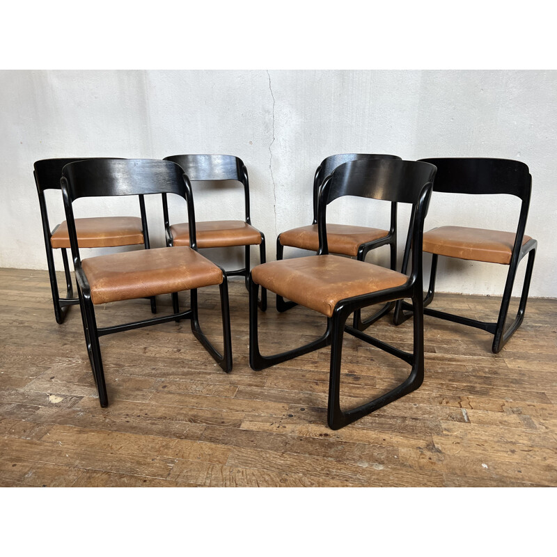 Set of 6 vintage Baumann sled chairs, 1960-1970