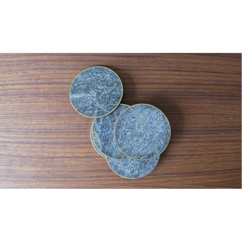 Vintage natural stone & brass coasters by Saulo Sulitjelma, Norway