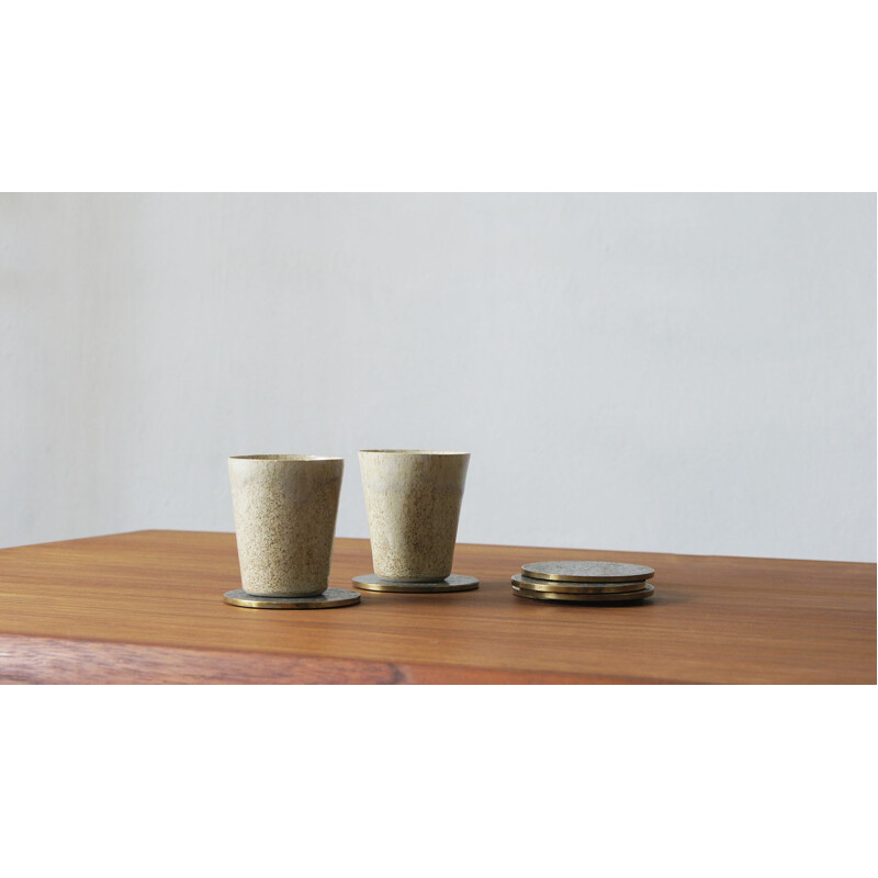 Vintage natural stone & brass coasters by Saulo Sulitjelma, Norway