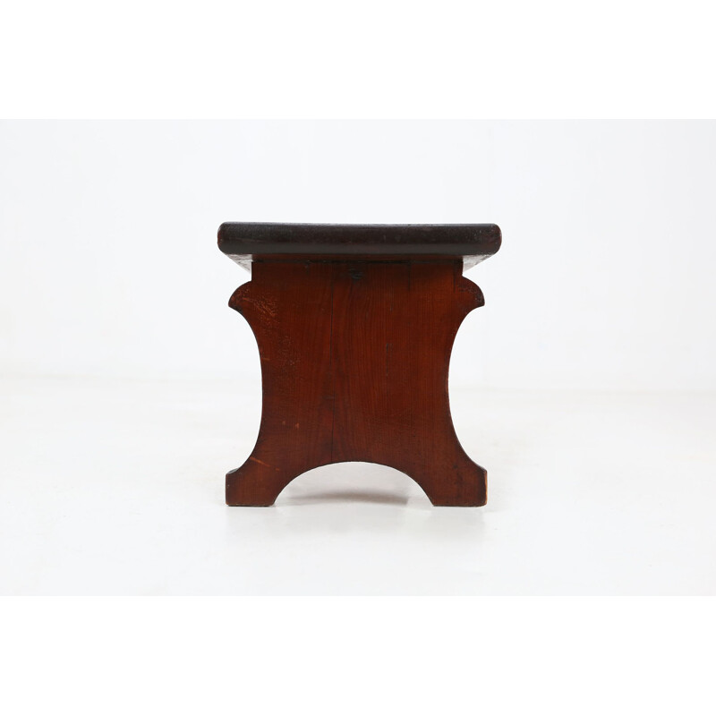 Vintage wooden rustic stool, 1880s