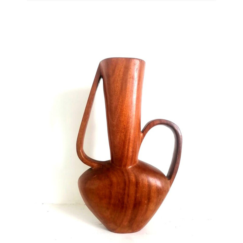 Scandinavian vintage carved teak vase, 1960