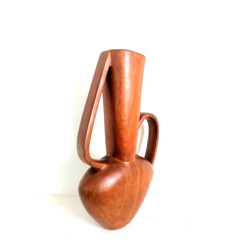 Scandinavian vintage carved teak vase, 1960