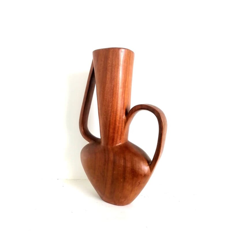 Scandinavian vintage carved teak vase, 1960