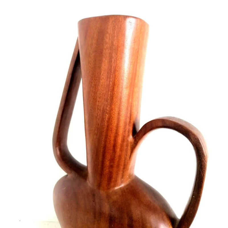 Scandinavian vintage carved teak vase, 1960