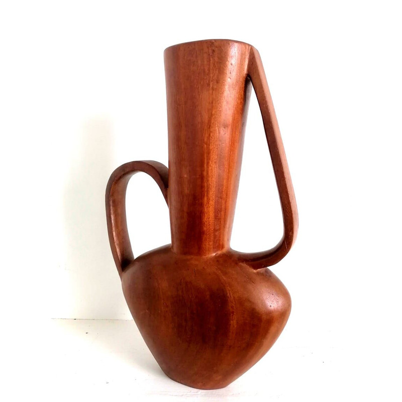 Scandinavian vintage carved teak vase, 1960