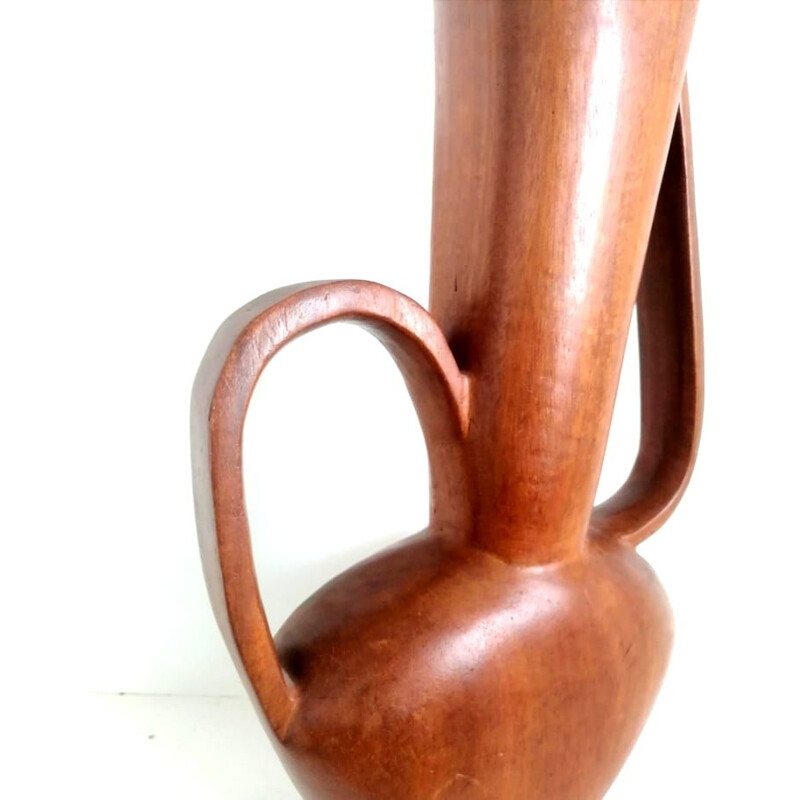 Scandinavian vintage carved teak vase, 1960