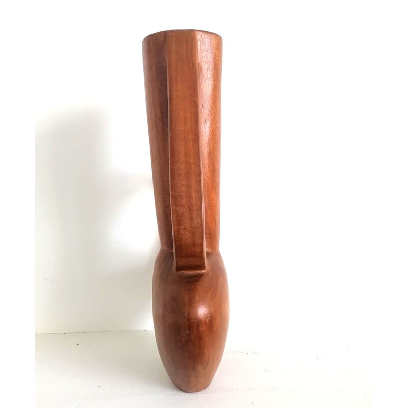 Scandinavian vintage carved teak vase, 1960