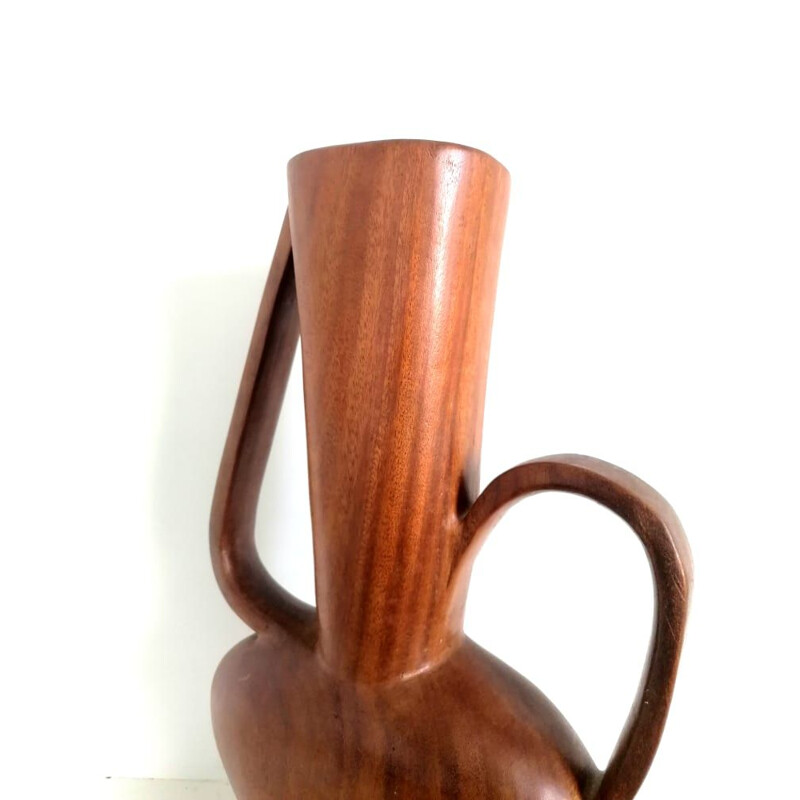 Scandinavian vintage carved teak vase, 1960