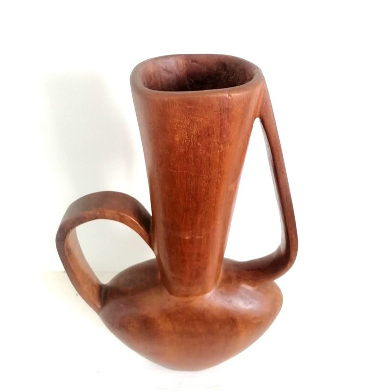 Scandinavian vintage carved teak vase, 1960