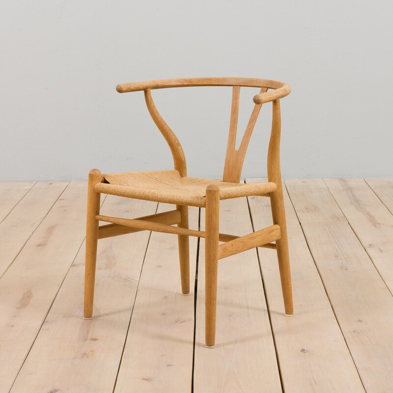 Set van 6 vintage eiken Wishbone stoelen van Hans Wegner voor Carl Hansen