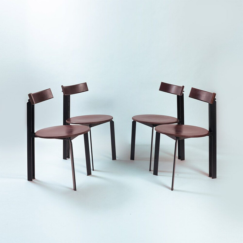 Set of 4 vintage Dutch Zeta chairs in steel and wood by Martin Haksteen for Harvink