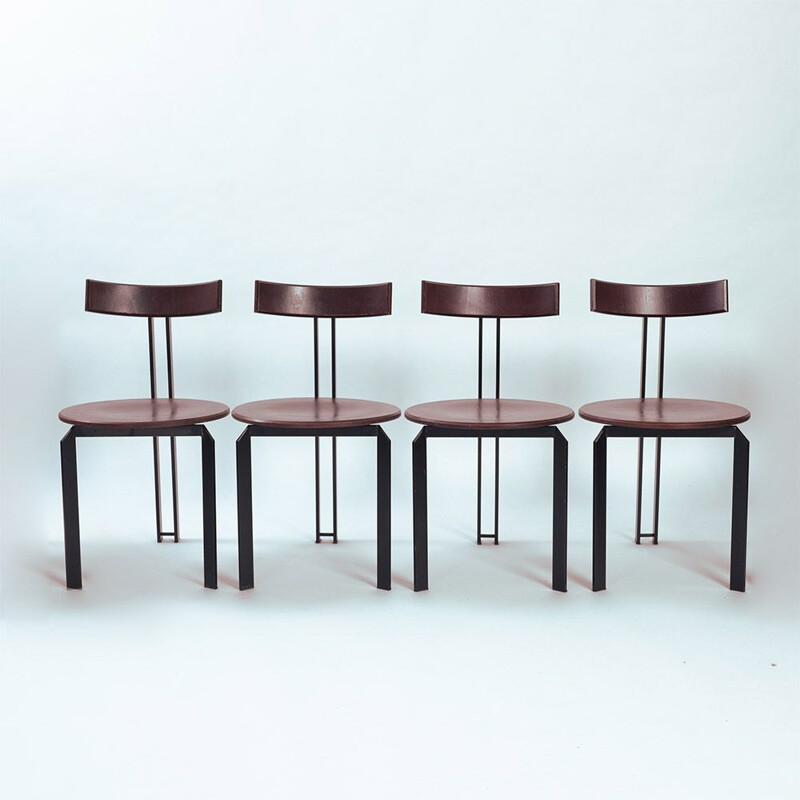 Set of 4 vintage Dutch Zeta chairs in steel and wood by Martin Haksteen for Harvink