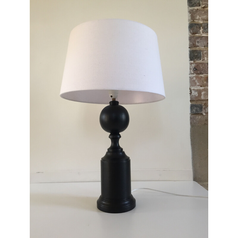 Vintage black lamp in turned wood, 1980-1990