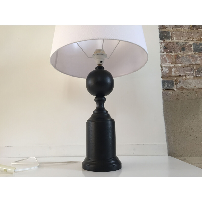 Schwarze Vintage-Lampe aus gedrechseltem Holz, 1980-1990
