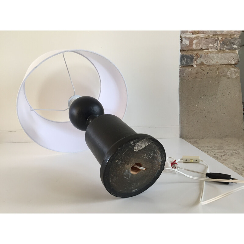 Vintage black lamp in turned wood, 1980-1990