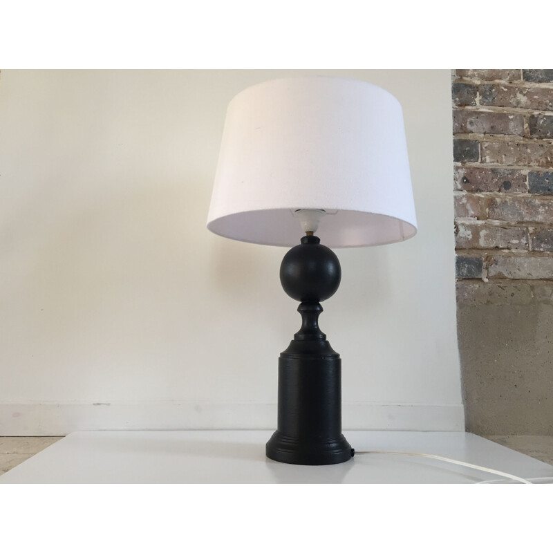 Vintage black lamp in turned wood, 1980-1990