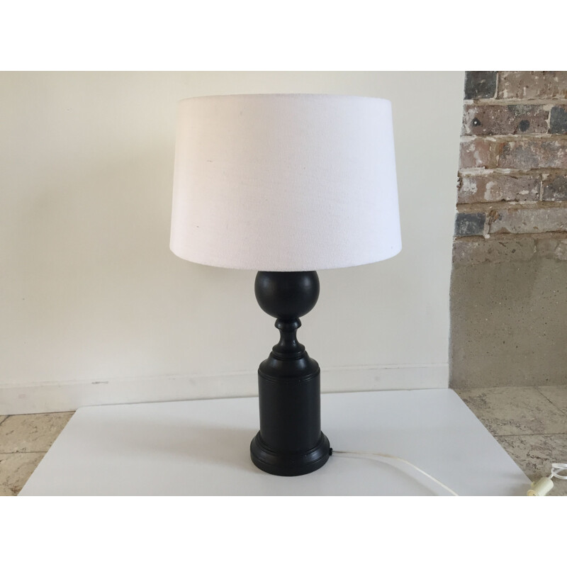 Vintage black lamp in turned wood, 1980-1990