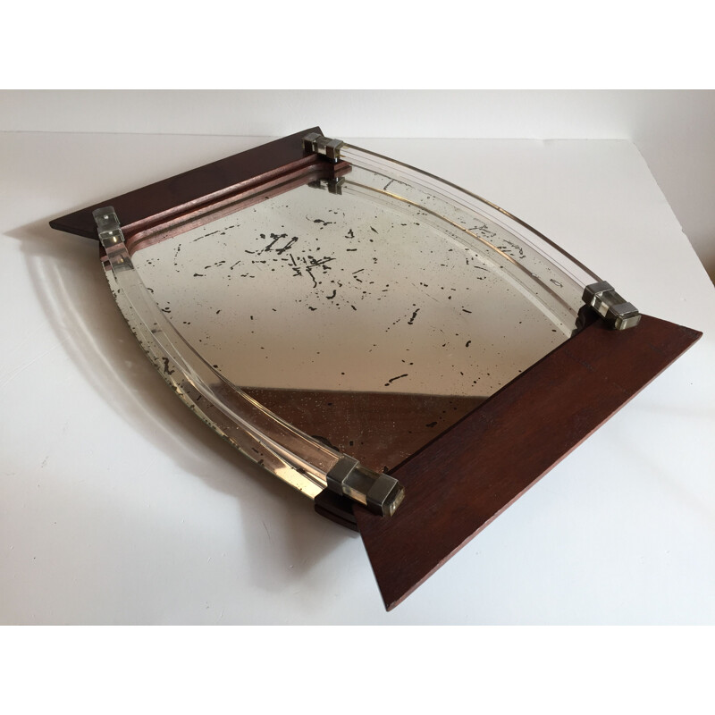 Vintage Art Deco tray in mirror and wood
