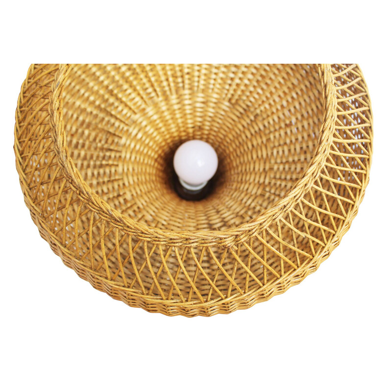 Mid century rattan pendant lamp, Czechoslovakia 1960s