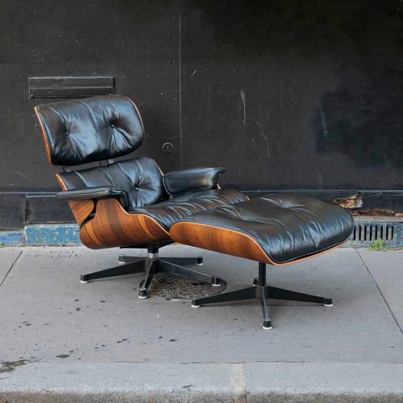 Fauteuil lounge "Chair Noir" vintage avec ottoman de Charles & Ray Eames pour Vitra